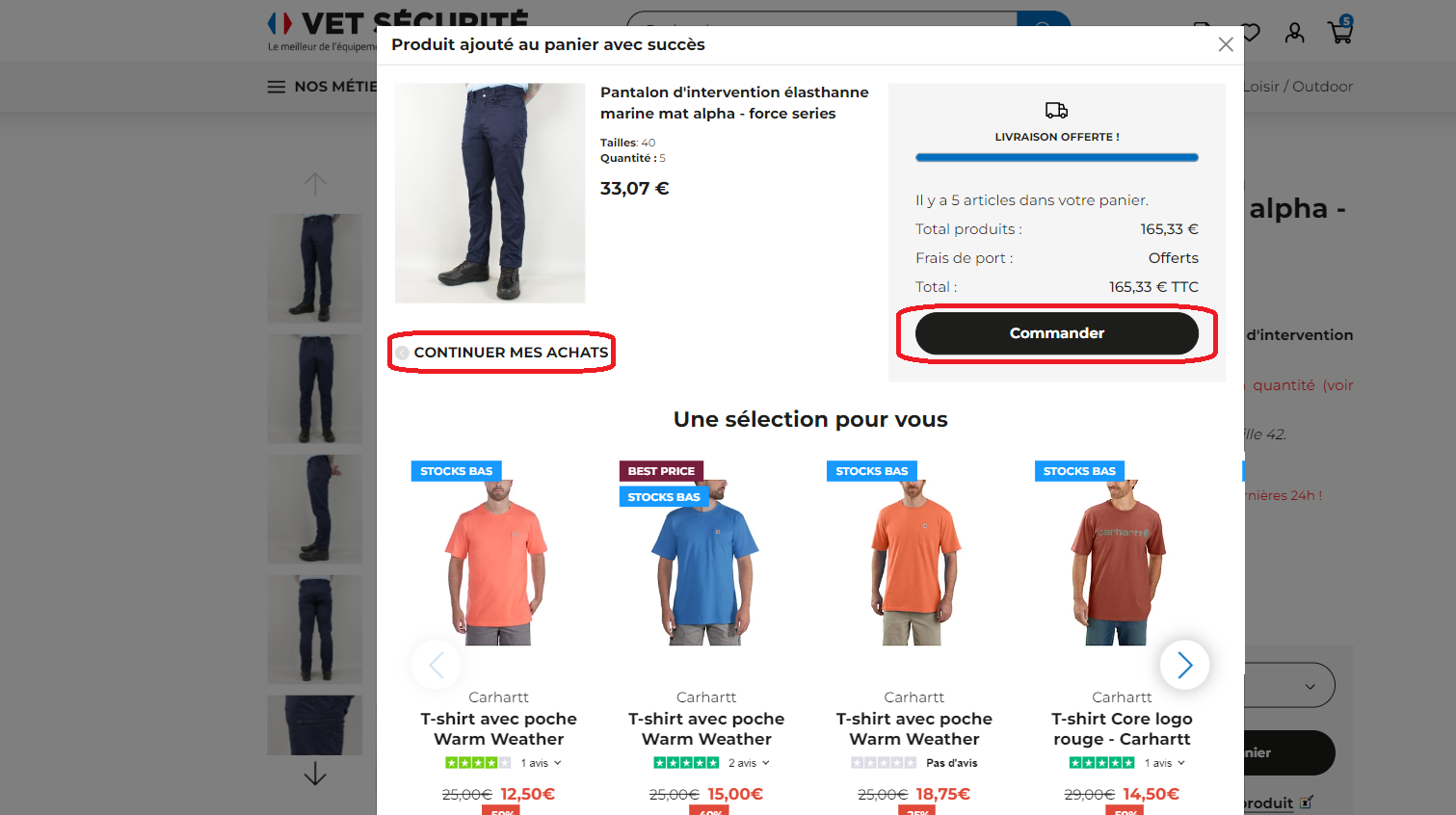 Comment faire une commande sur vetsecurite.com